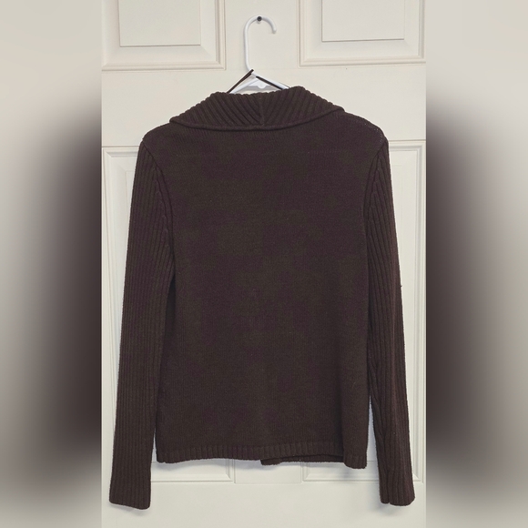 Jones of New York Signature Size Medium One Snap Closure Brown Sweater Cardigan - Picture 9 of 12